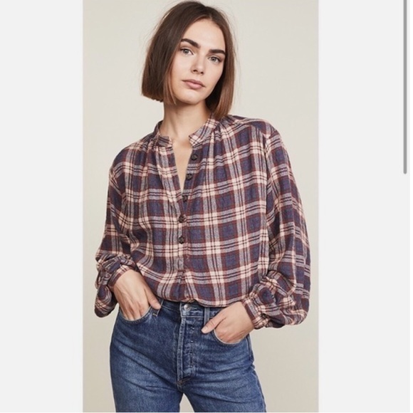 Free People Northern Bound Pullover Dark Red Plaid Flannel Shirt XS - Picture 1 of 6
